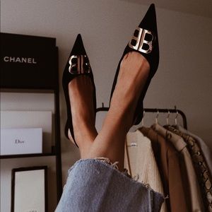 Balenciaga BB Velvet Knife Sling Back Flats, 39